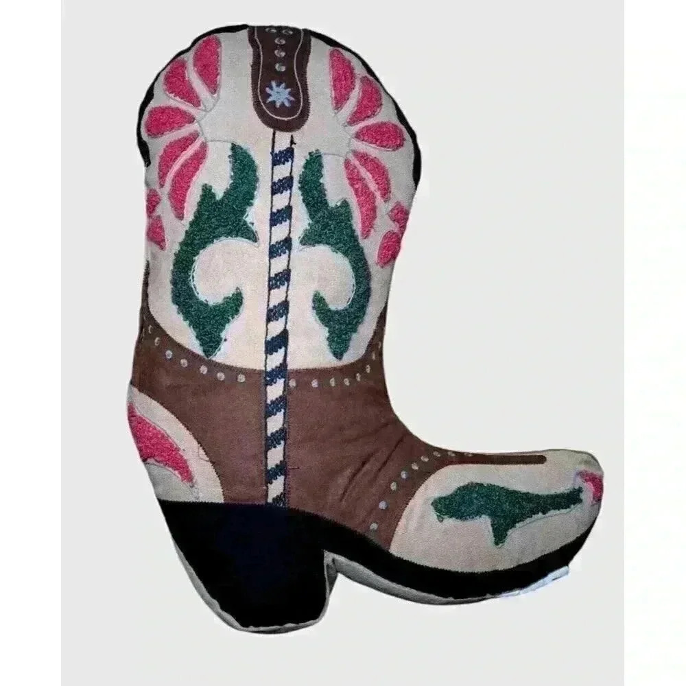 New Cowgirl Western Boot Decor Throw Pillow Brown & PINK Floral
